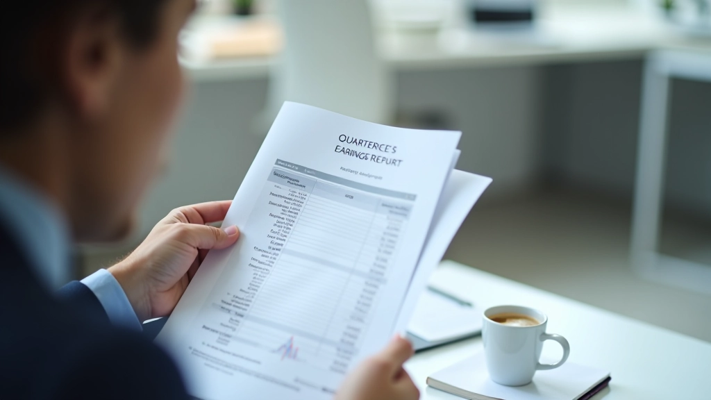 Person holding quarterly earnings report and financial documents